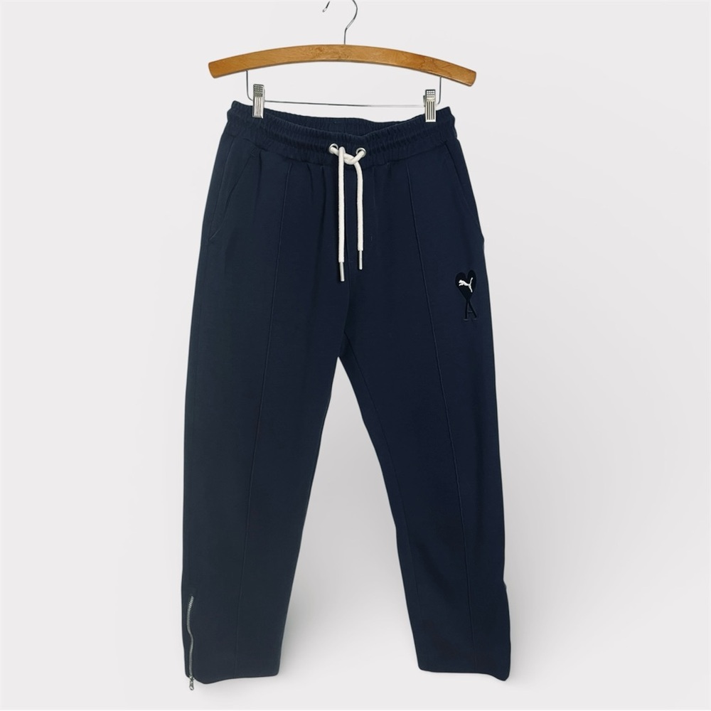 Puma x AMI Paris Navy Track Pants Zip Ankle Drawstring Joggers Womens L